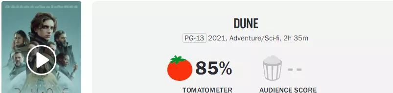 "Dune" Rotten Tomatoes 85%, this year's most anticipated science fiction masterpiece word of mouth lifted