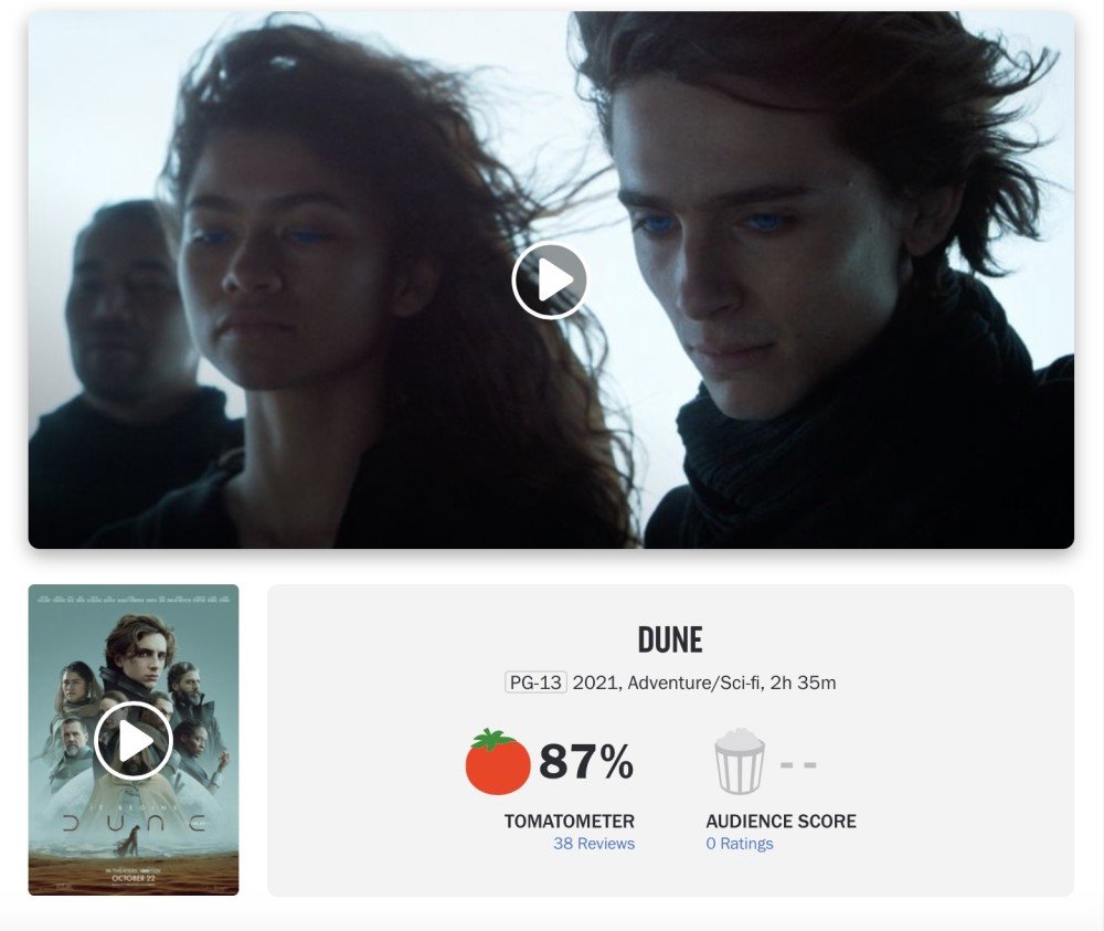 "Dune" The Rotten Tomatoes 85%, this year's most anticipated sci-fi masterpiece lives up to expectations