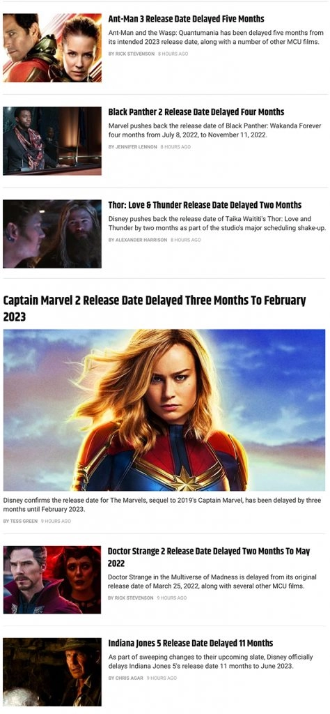 Disney postpones all Marvel movies in 2022