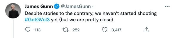 James Gunn refutes rumors: "Guardians of the Galaxy Vol. 3" has not yet started shooting