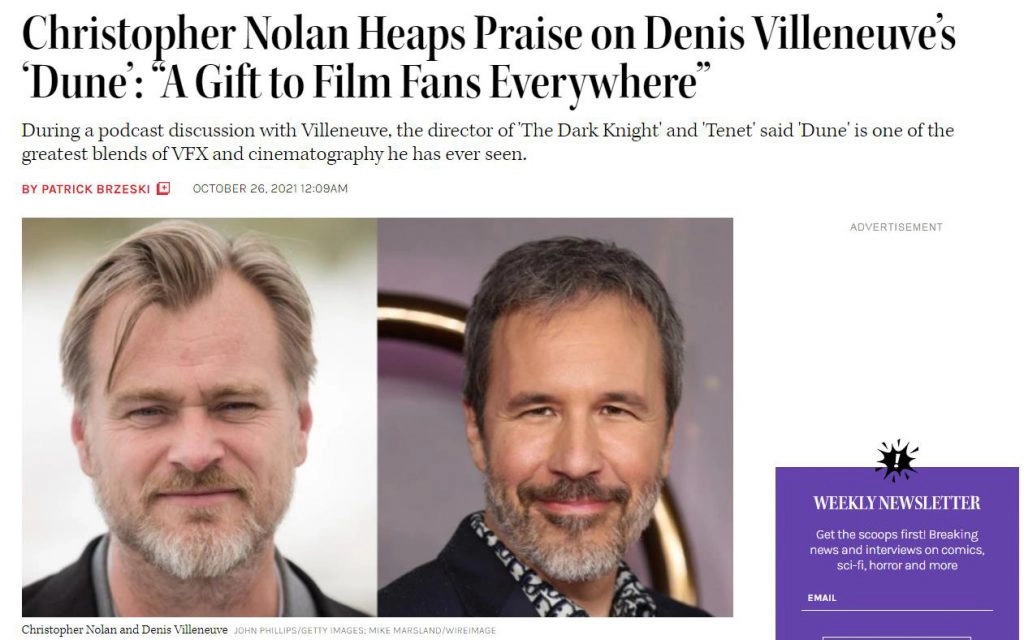 Nolan praised "Dune": it was born for the big screen