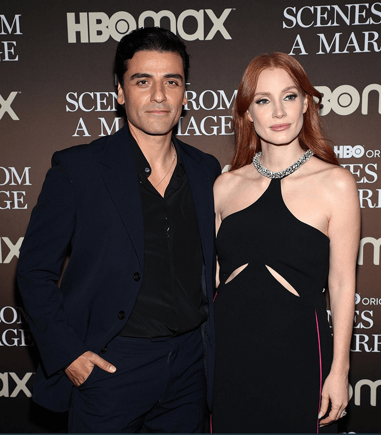"Scenes From A Marriage" special screening, Chastain & Oscar held hands and looked at each other affectionately