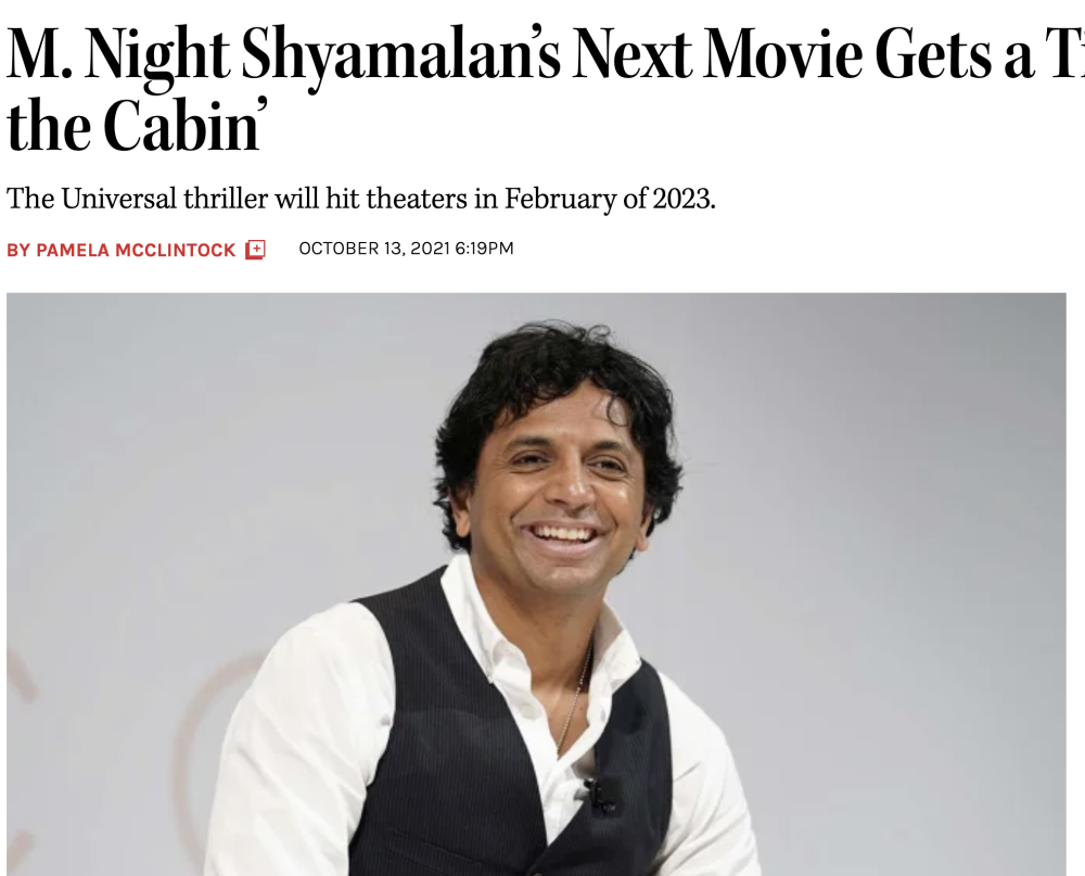 Shyamalan's reasoning film "Knock at the Cabin" will be released in early 2023