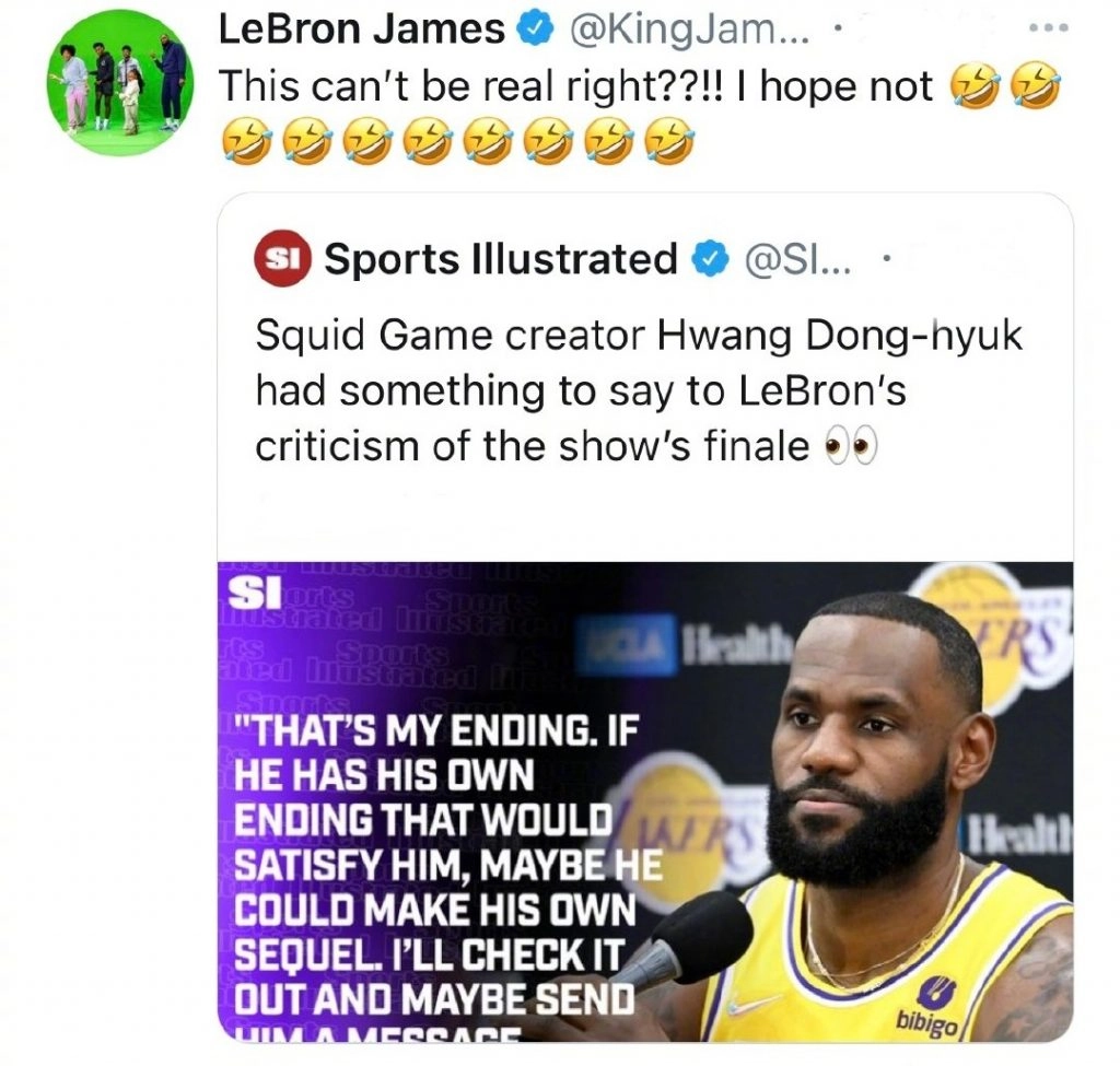 The director of "Squid Game" hits back at NBA star James: If you are not satisfied with the ending, you can shoot your own sequel