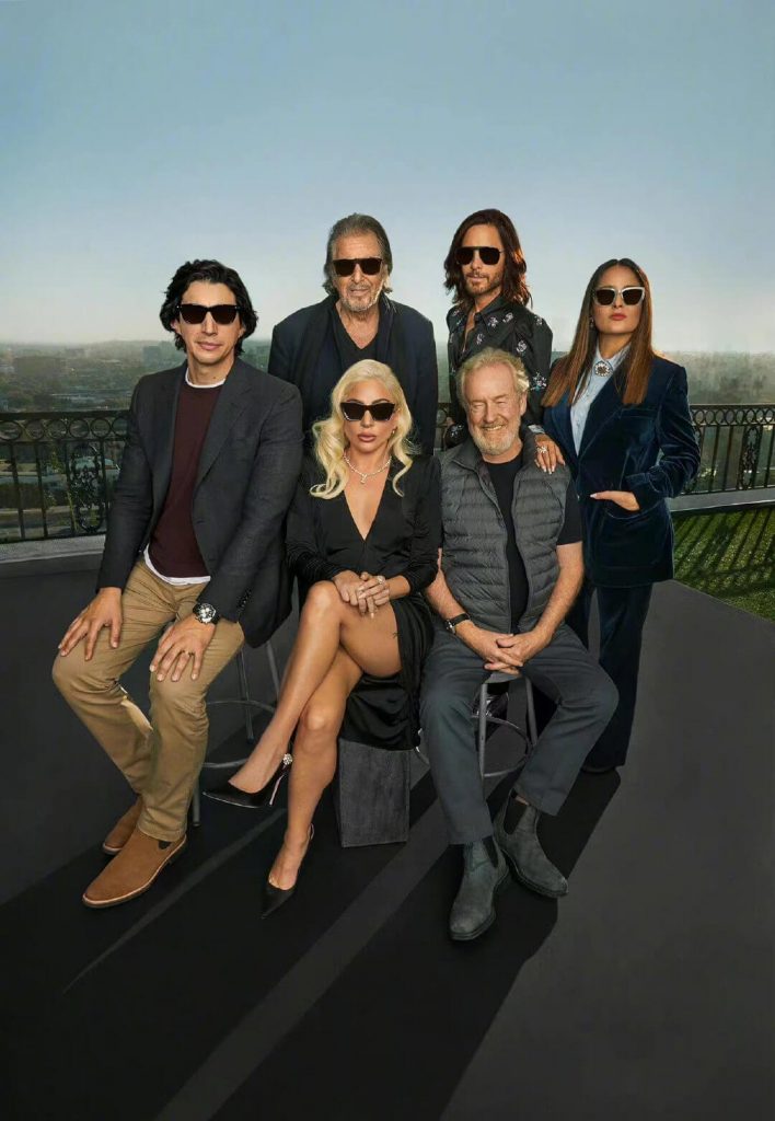 Group photo of the main members of "House of Gucci": full of aura wearing sunglasses
