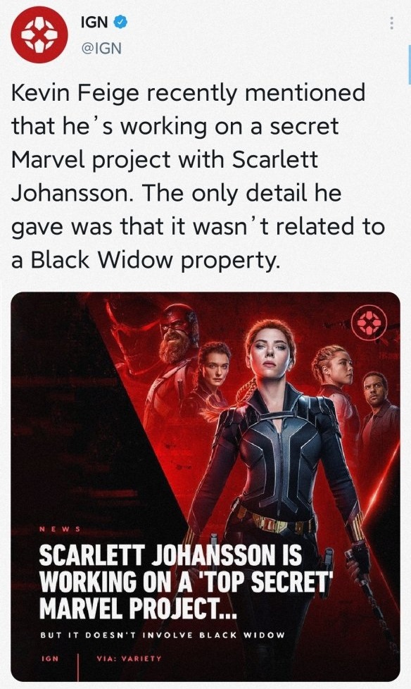 Scarlett Johansson will return to starring Marvel in a confidential project