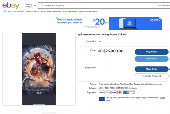 "Spider-Man: No Way Home" pre-sale site crashed, Scalper marked the ticket price at $25,000