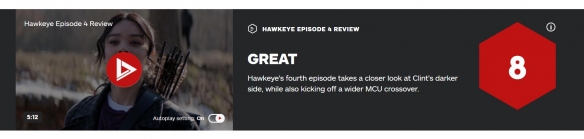 IGN scored 8 points for the fourth episode of "Hawkeye", and the new generation of black widow Yelena debuts
