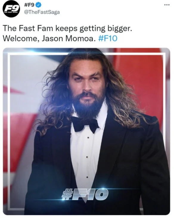 "Aquaman" Jason Momoa will join "Fast & Furious 10" as one of the main villains