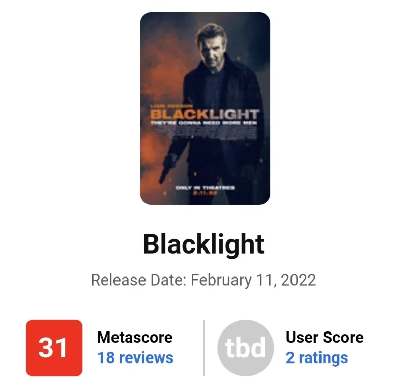 Liam Neeson's new film "Blacklight" Rotten Tomatoes is only 6% fresh