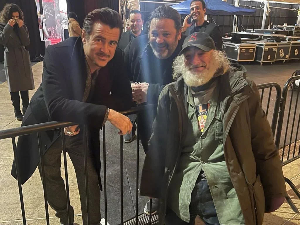 Colin Farrell poses with "Radioman" Craig Castaldo at the New York premiere of "The Batman"
