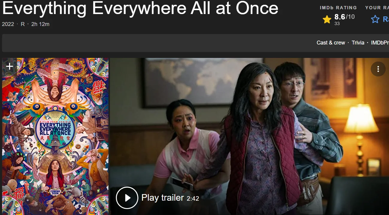 "Everything Everywhere All At Once" Rotten Tomatoes has a freshness of 88% and an IGN score of 10!