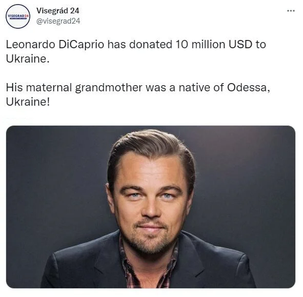 Leonardo DiCaprio donates $10 million to Ukraine