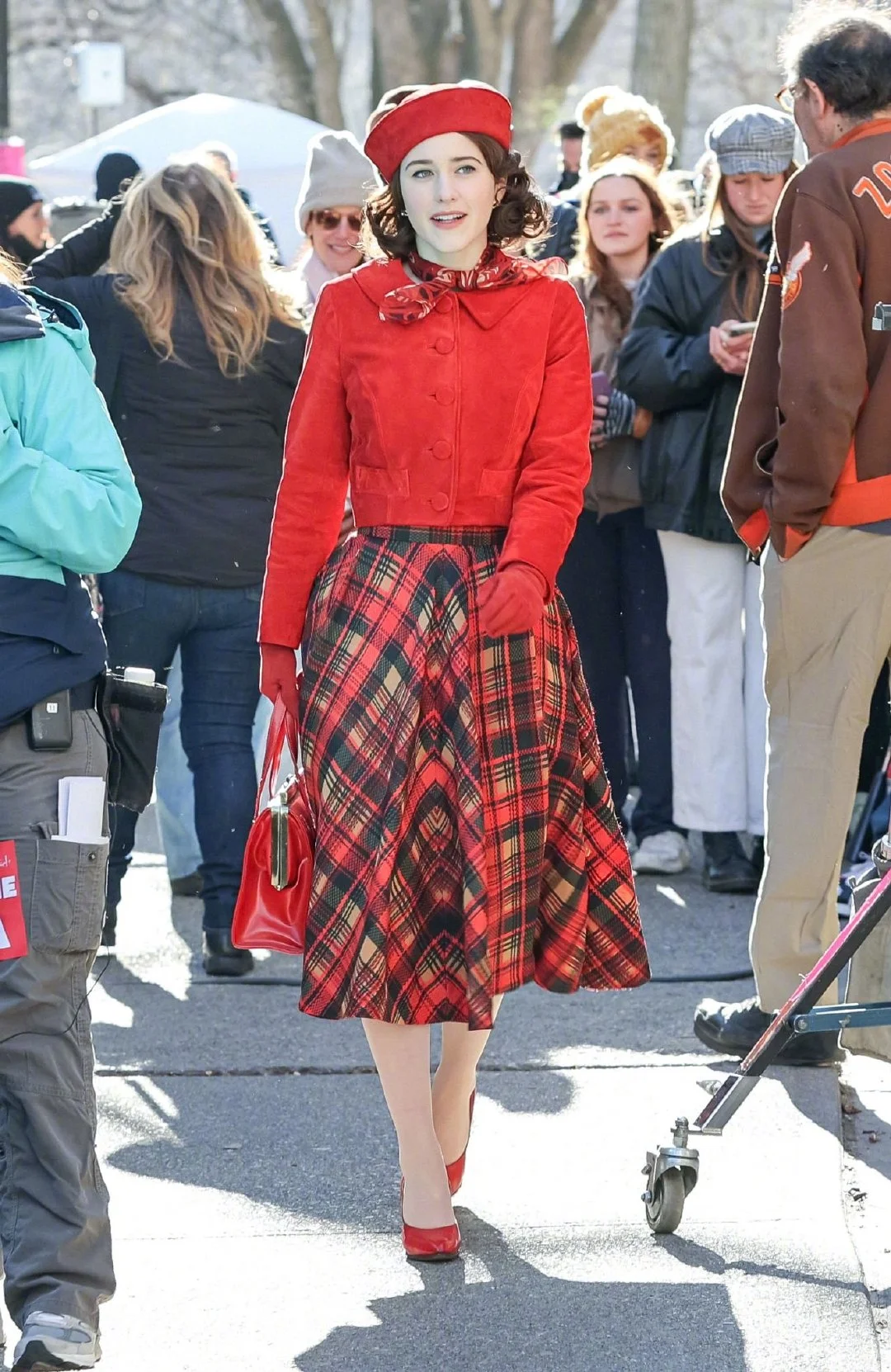 Rachel Brosnahan filming "The Marvelous Mrs. Maisel Season 5" in Central Park, New York