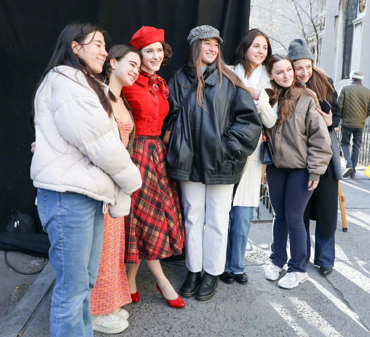 Rachel Brosnahan filming "The Marvelous Mrs. Maisel Season 5" in Central Park, New York