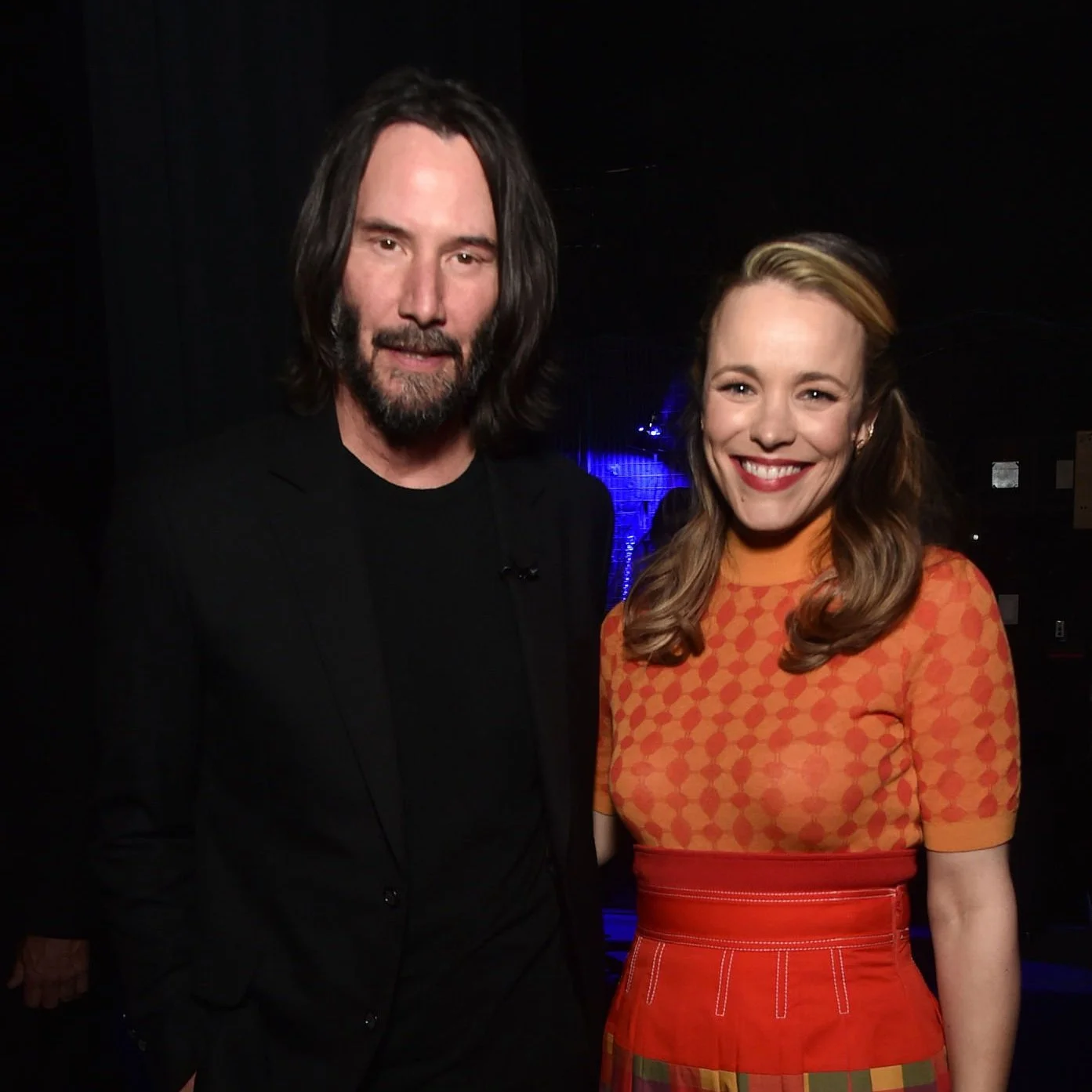 Keanu Reeves and Rachel McAdams pose for a photo at CinemaCon