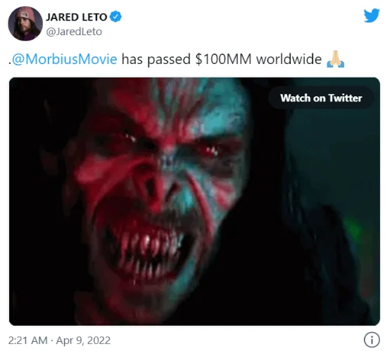'Morbius‎' expected to plummet 74% in second week, grossing just $10 million