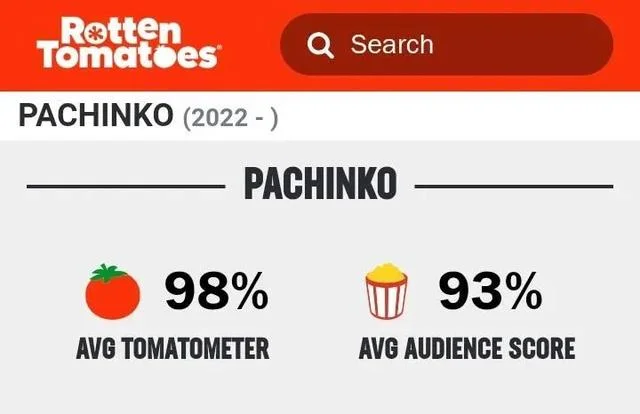 "Pachinko" Rotten Tomatoes is 98% fresh! The stories of small people reflect the changes of the times