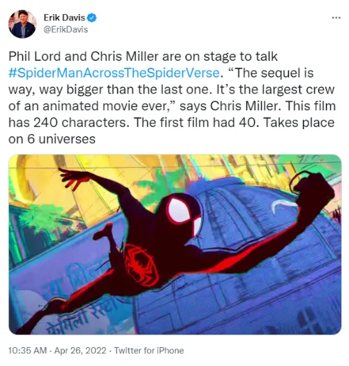 "Spider-Man: Across The Spider-Verse" is rumored to be much bigger than the first, with 240 characters and six universes