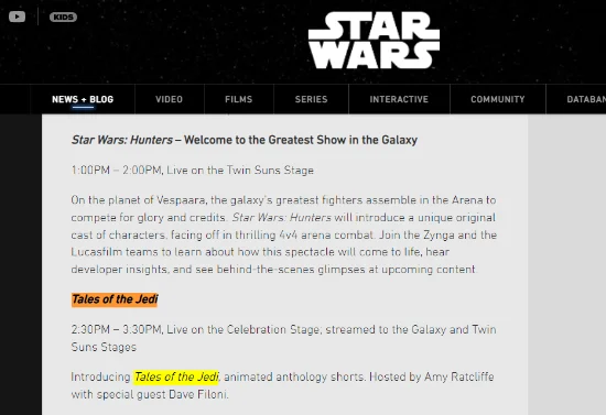 "Star Wars" new animated series named "Tales Of The Jedi", its details will be announced next month