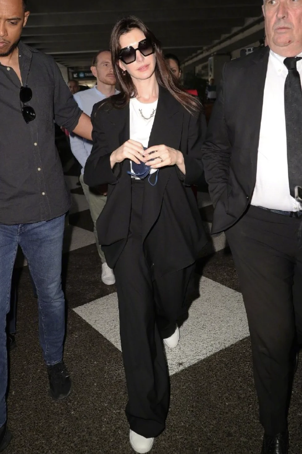 Anne Hathaway arrives at Nice airport for the Cannes Film Festival
