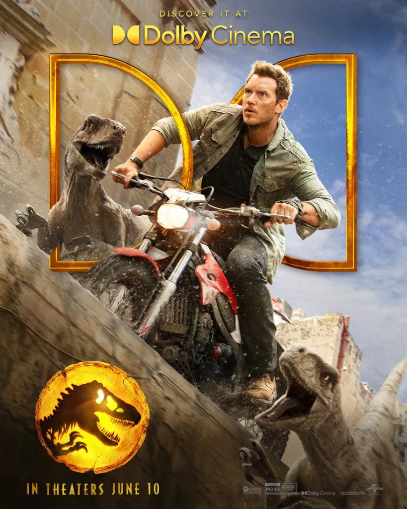 "Jurassic World: Dominion" Releases Dolby Poster, Motorcycle and Dinosaur Parkour