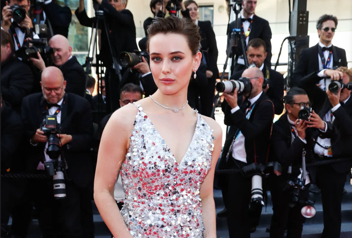 Katherine Langford in a silver sequin dress at Cannes