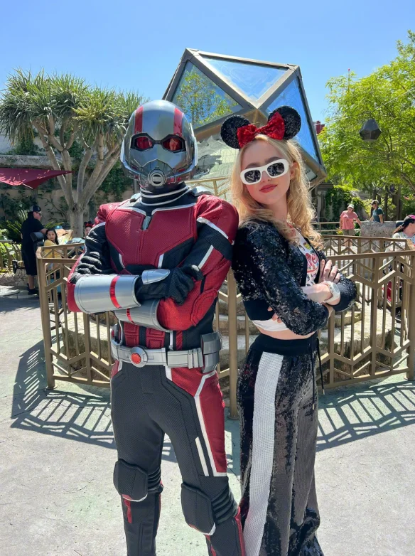 Kathryn Newton meets Dad Ant-Man from the movies at Disneyland
