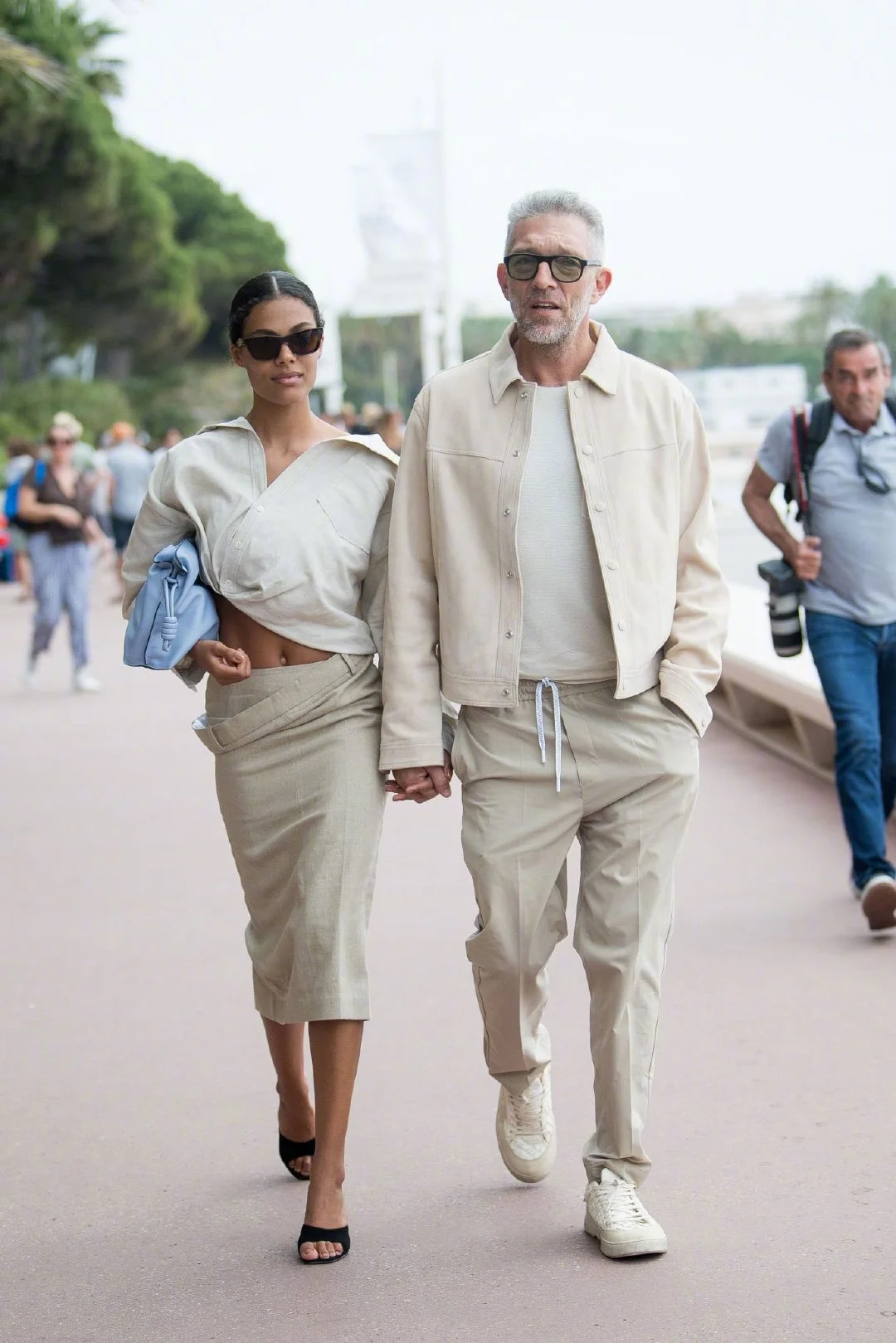 Vincent Cassel and Tina Kunakey couple Cannes street shot