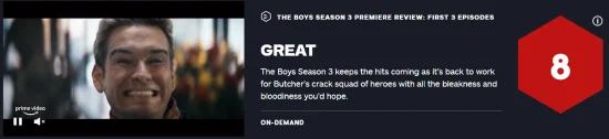 "The Boys Season 3" premieres, IGN rating 8, fasten your seat belt, old driver