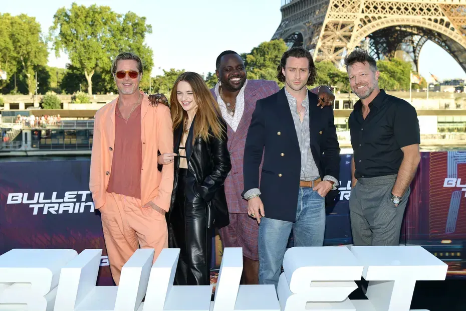 Brad Pitt, Joey King, Aaron Taylor-Johnson, Brian Tyree Henry appear at 'Bullet Train' promotion in Paris | FMV6