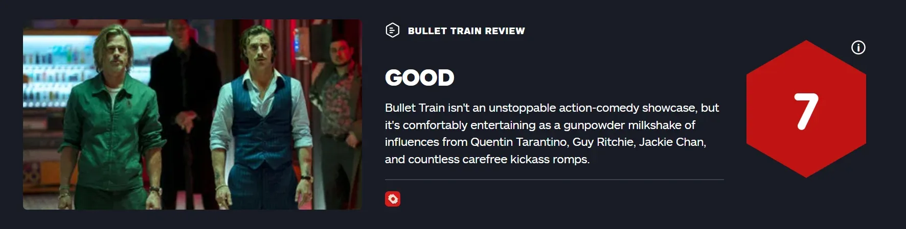 Bad press for Brad Pitt's "Bullet Train"? M station score is only 54 points | FMV6
