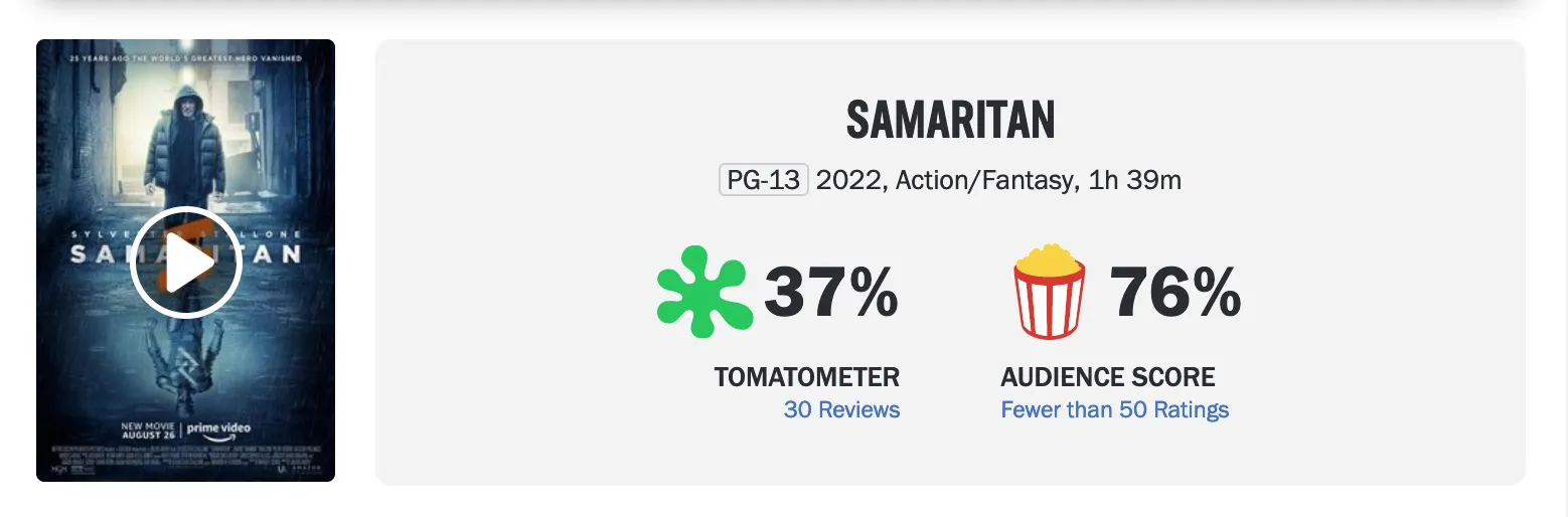 'Samaritan‎' media reputation released: Rotten Tomatoes 37% fresh, MTC average 48 | FMV6