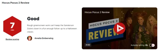 "Hocus Pocus 2‎" IGN score 7: Green screen effect rough but difficult to hide the film interesting | FMV6