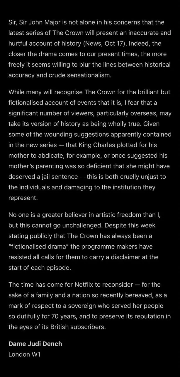 Judi Dench criticises British drama 'The Crown' for distorting history | FMV6