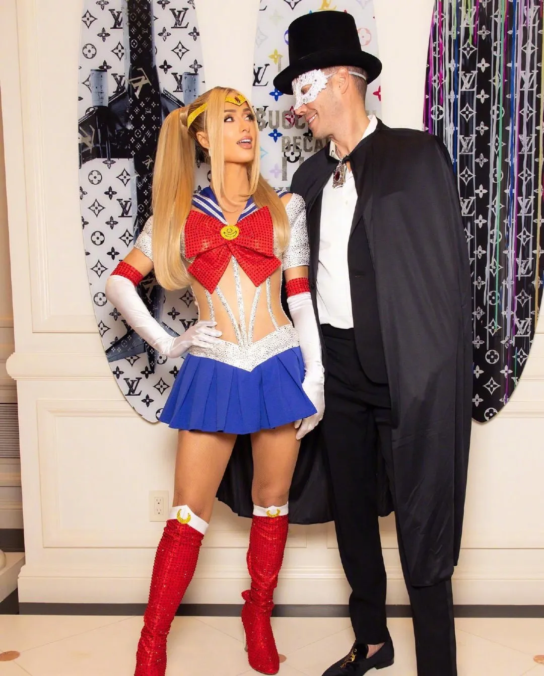 Paris Whitney Hilton dressed as Sailor Moon, husband Carter Reum dressed as Chiba Mamoru | FMV6