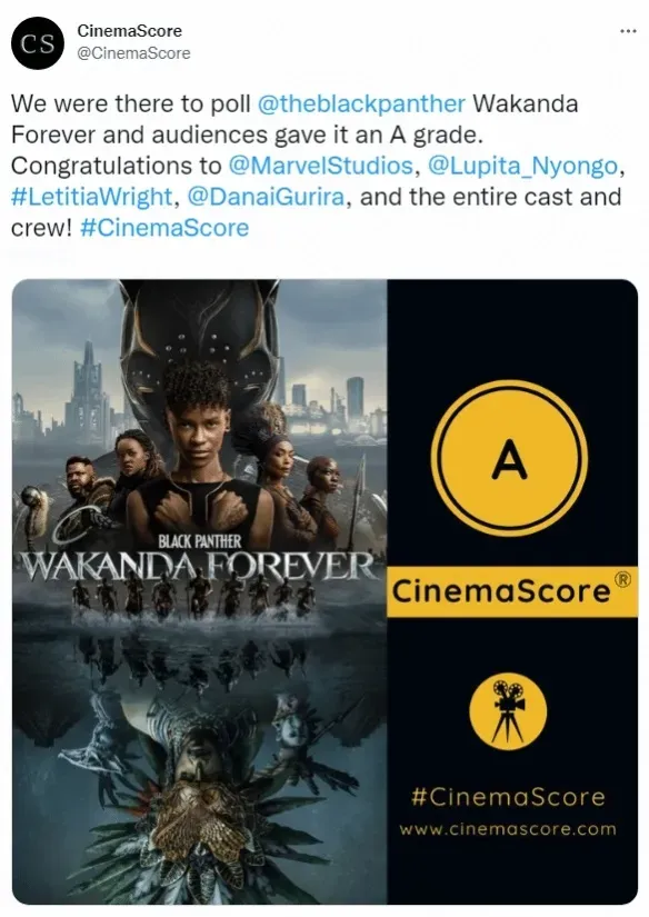 Marvel's 'Black Panther: Wakanda Forever' gets an A rating from CinemaScore viewers! | FMV6